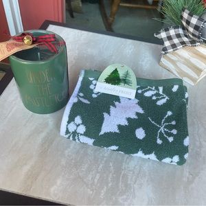 Rae Dunn Green Christmas Candle & Hand Towel NWT